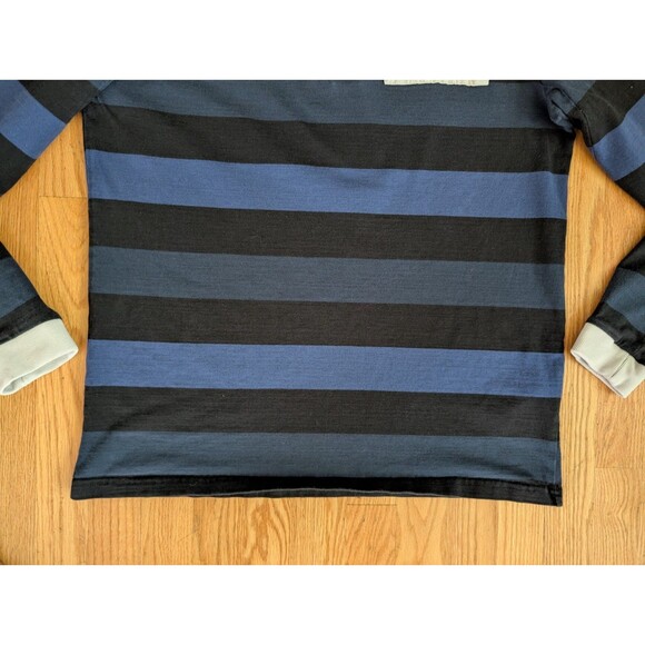 Kent & Curwen Rugby Jersey Mens Medium Blue Stripe Hoop David Beckham Rose Patch - Picture 2 of 10